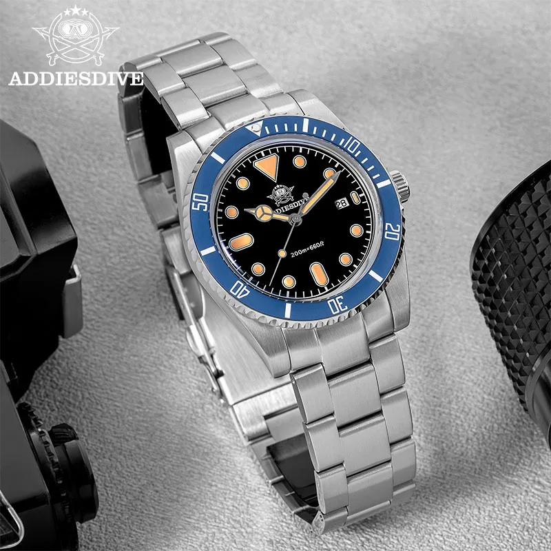 Addiesdive جديد ساعة رجالي BGW9 مضيئة السيراميك الحافة Reloj Hombre فقاعة مرآة الزجاج غواص ساعة 200 متر ساعات كوارتز التناظرية