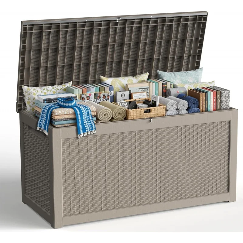 2026 New：320 Outdoor Storage Box,Large Waterproof Resistant Deck Box,Lockable Storage Container Patio Furniture Cu