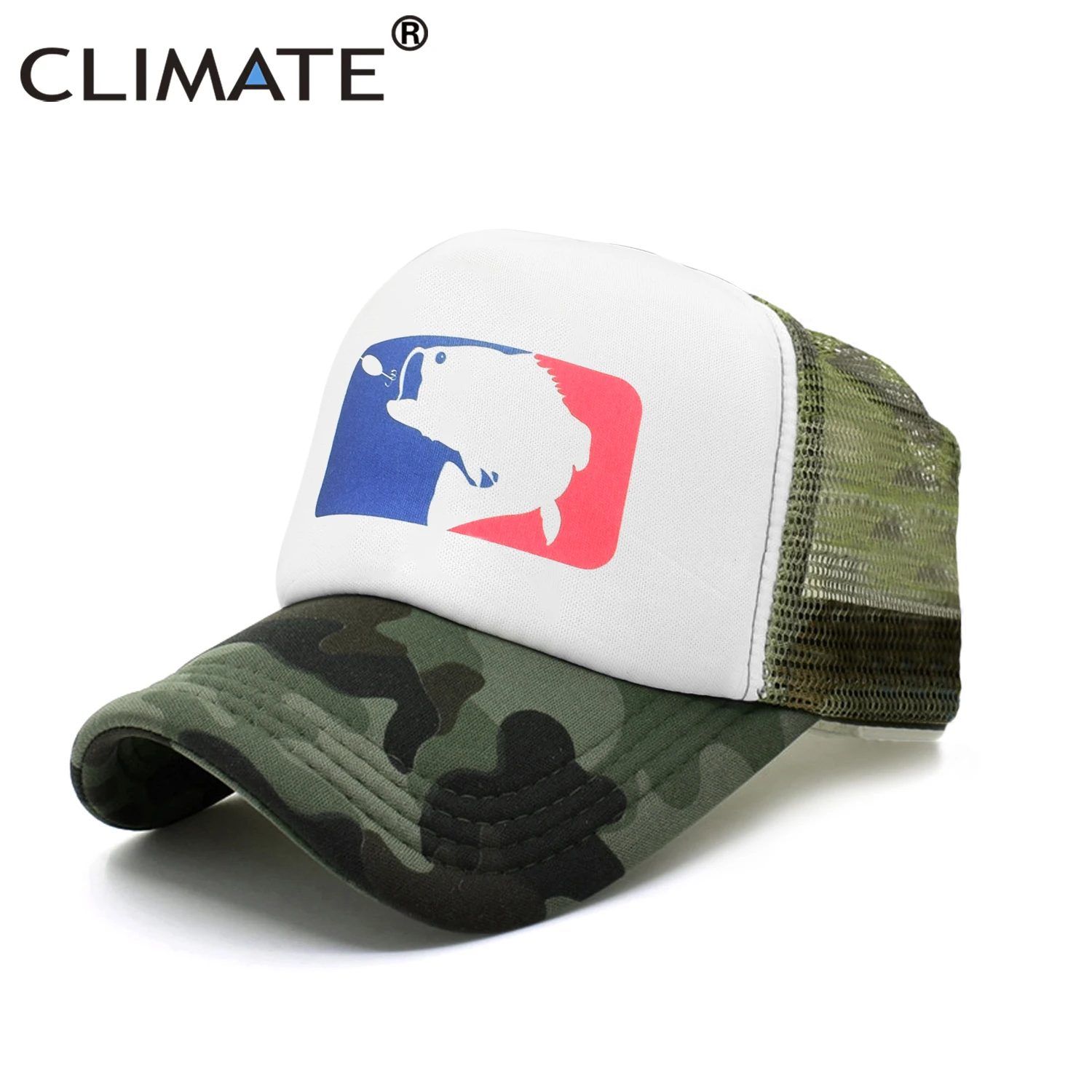 CLIMATE Pike Fish Hunt Trucker Cap Pike Fishing Camouflage Caps for Man Fisher Fishing Baseball Cap Summer Cool Mesh Caps Men