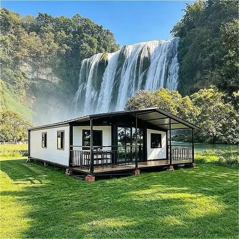 Luxury 40ft Double Wing Extension Room Prefab Folding Container Homes Two Bedrooms One Bathroom Steel Expandable Prefab Houses