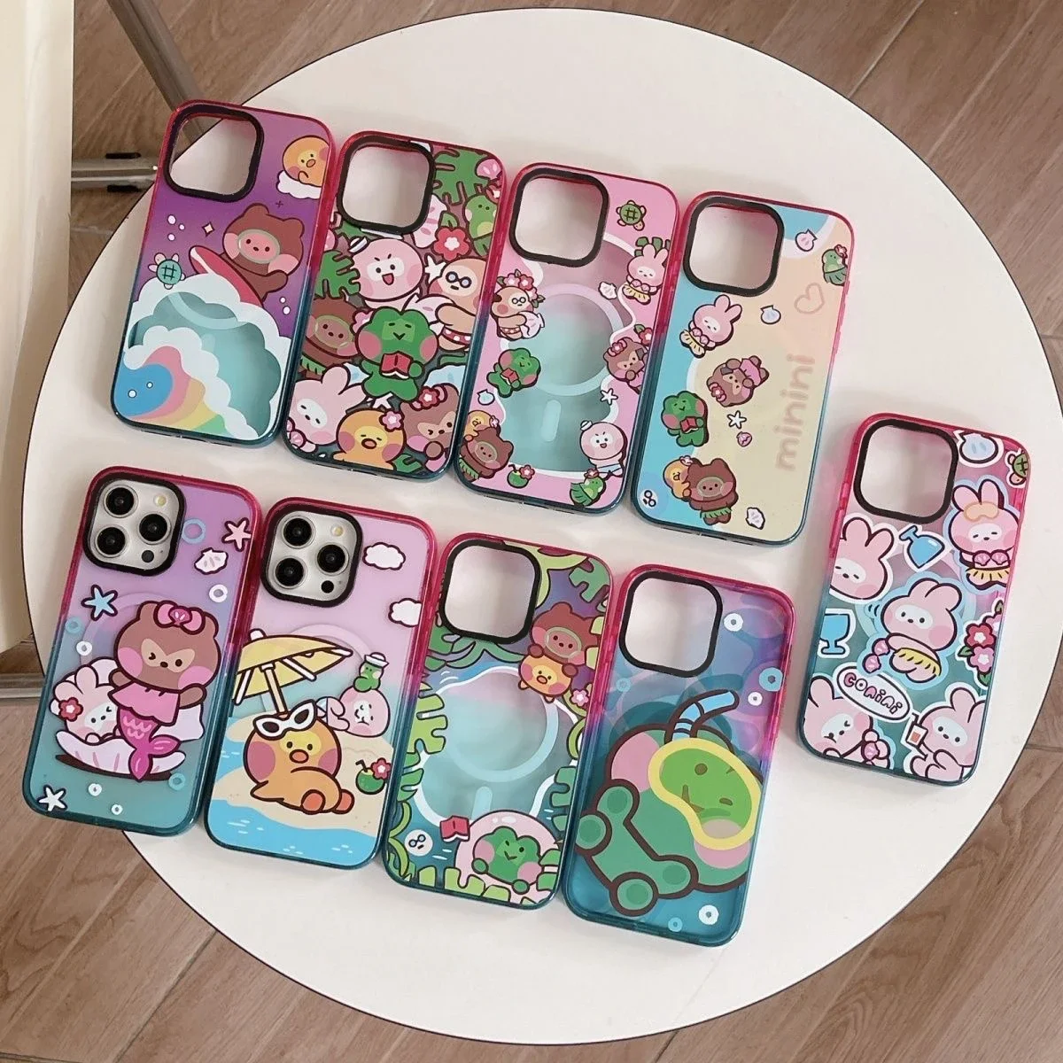 

Cartoon Vacation Animals 2.5 Acrylic Colorful Border Phone Case Cover for IPhone 12 13 14 15 Pro Max Case
