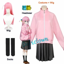 Hitori Bocchi The Rock Gotou Hitori Cosplay Costume Anime Girls JK Uniform Pink Jacket felpa con cappuccio copricapo parrucca Halloween Women Dress