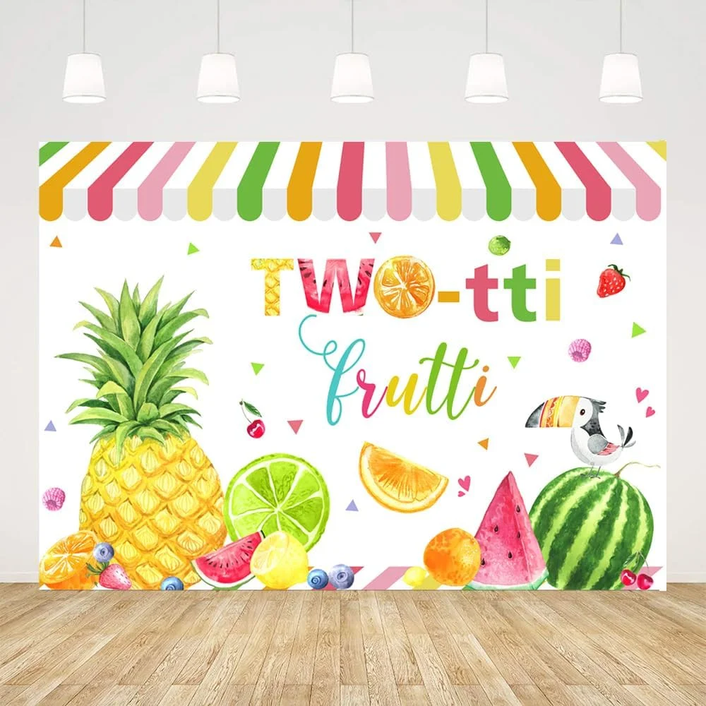 Twotti Frutti 2nd Birthday Backdrop Fruit Summer Theme party photo background photography backdrop banner studio