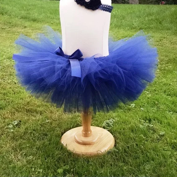 Jupes tutu bleues pour filles, jupes tutu de danse pour enfants, jupes en tulle avec nœud floral, ensemble de jupes pour fête d'anniversaire des enfants