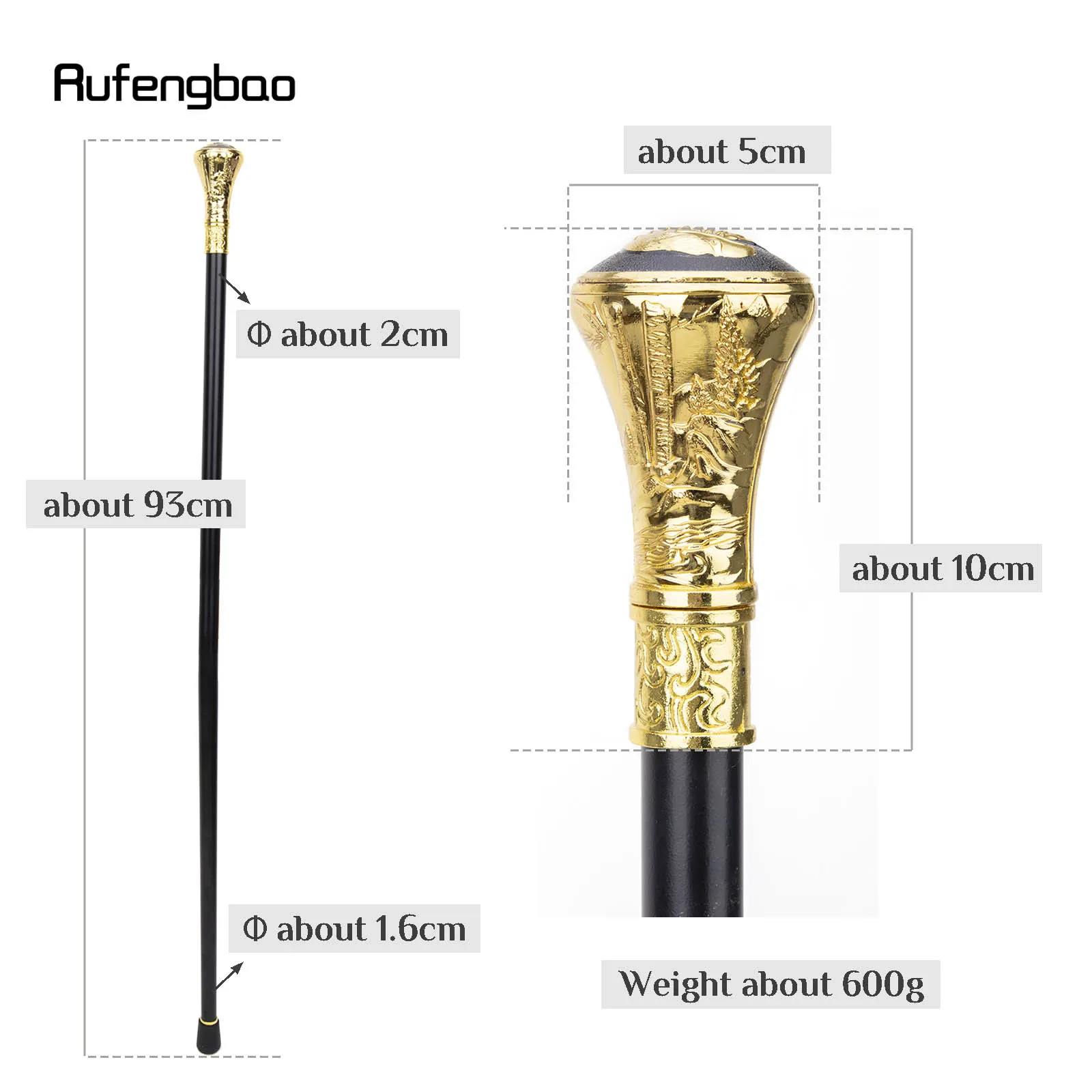 Gold Luxury Roaring Bear Head Single Joint Walking Stick with Hidden Plate Self Defense Fashion Cane Plate Cosplay Crosier 93cm