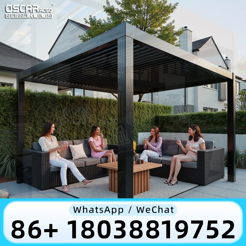 Motorized Screen Roller Blinds Outdoor Aluminium Louvre Roof Bioclimatic Pergola for Sunshade pergola