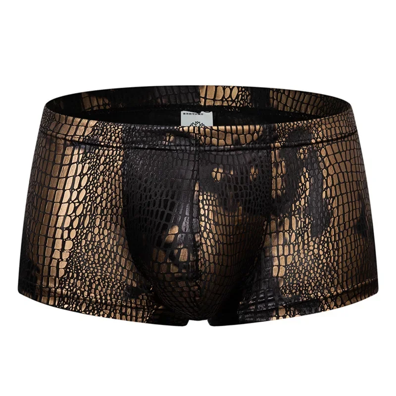 Men Boxers Metallic Snake Pattern Imitation Leather Cool Men Sexy Underwear Men's Boxer Shorts Low Waist Nightclub Underpants