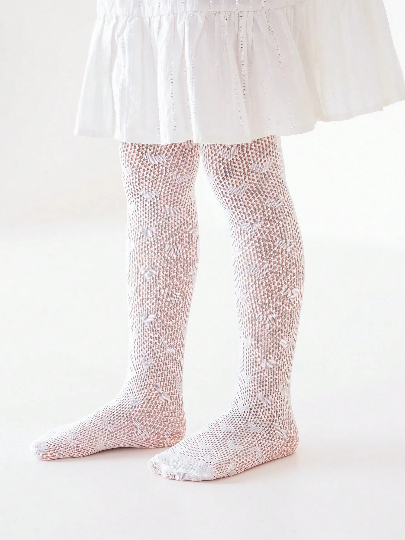 2 Pairs of Girls' Heart-Patterned Mesh Pantyhoses,Soft and Breathable Kids Party Lolita Stockings Elastic Childrens Dance Tights view 5