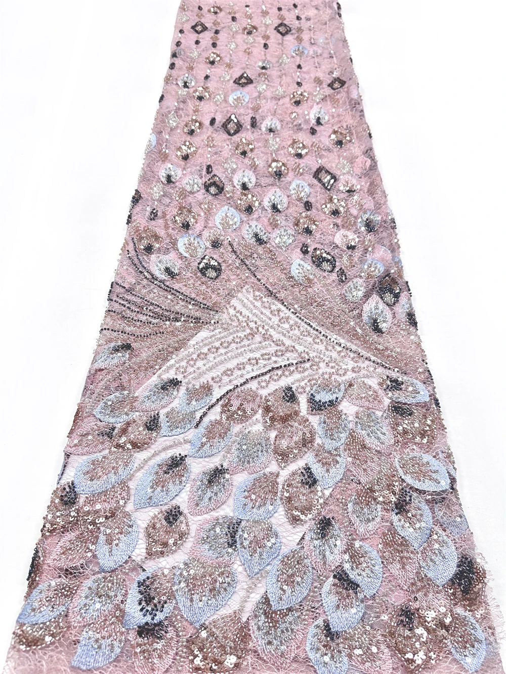 Luxury Green Beaded Mesh Lace Fabric African Sequins Nigerian Embroidery for Wedding Dresses And Women's Clothing Hot Sale view 4