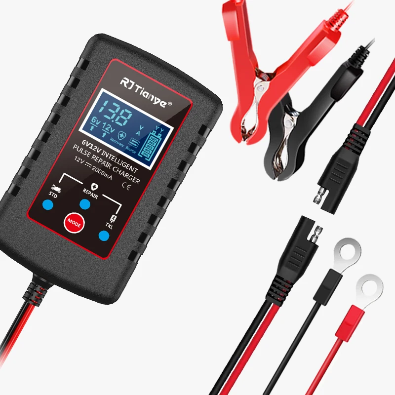 

Умное зарядное устройство для автомобильных аккумуляторов с цифровым дисплеем, переключение 6В/12В, с кабелем-адаптером ASE, многоуровневая защита для мотоциклов и газонокосилок