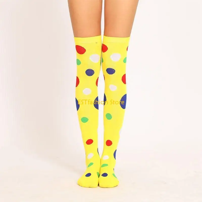 Y5GC 여자 여자 광대 코스프레 긴 양말 재미 화려한 불규칙한 폴카 도트 인쇄 ov