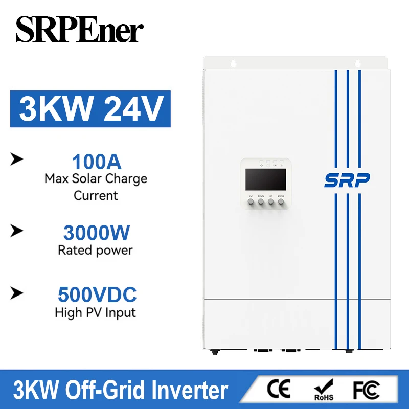 

SRPEner 3KW 24V Off Grid Солнечный инвертор Чистая синусоида Встроенный 100A MPPT Контроллер заряда солнечной энергии Инвертор мощности для солнечной панели