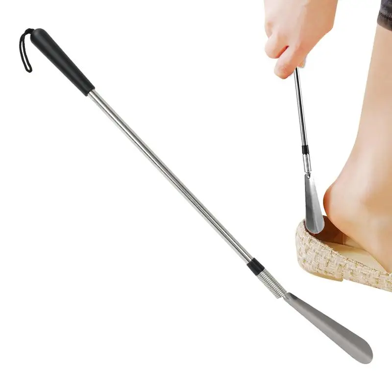 Shoe Horn Long Handle Stainless Steel Shoe Horn Retractable Spring Household Shoe Lifter Spoon No Bend Shoe Horn for Men Women