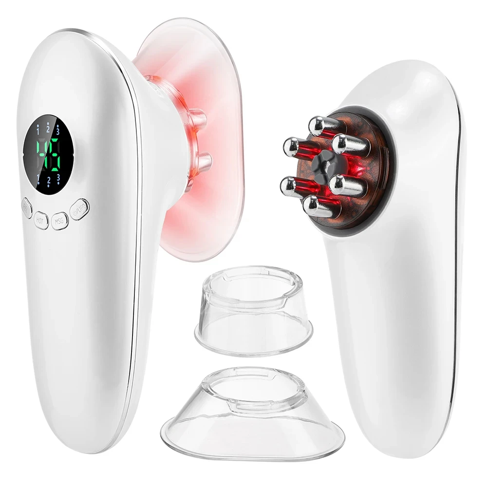 Electric Cupping Massager Red Light Hot Compress Vacuum Suction Face Body Skin Tightening Cellulite Wireless Home Beauty Device