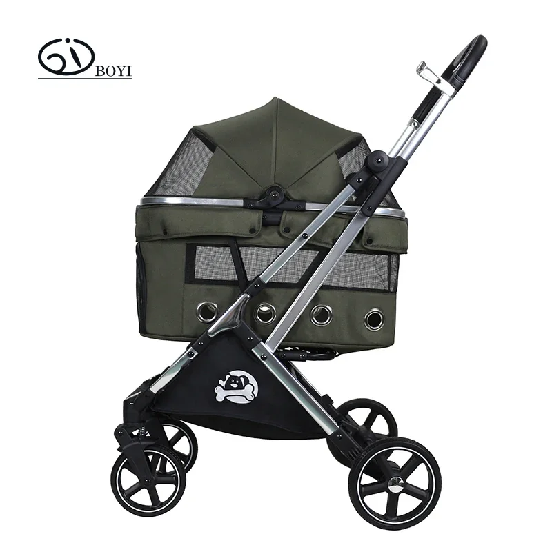 

pets stroller PU Push Handle Linked One-Step Foot Brake Pet Strollers with Carry Handle pet products