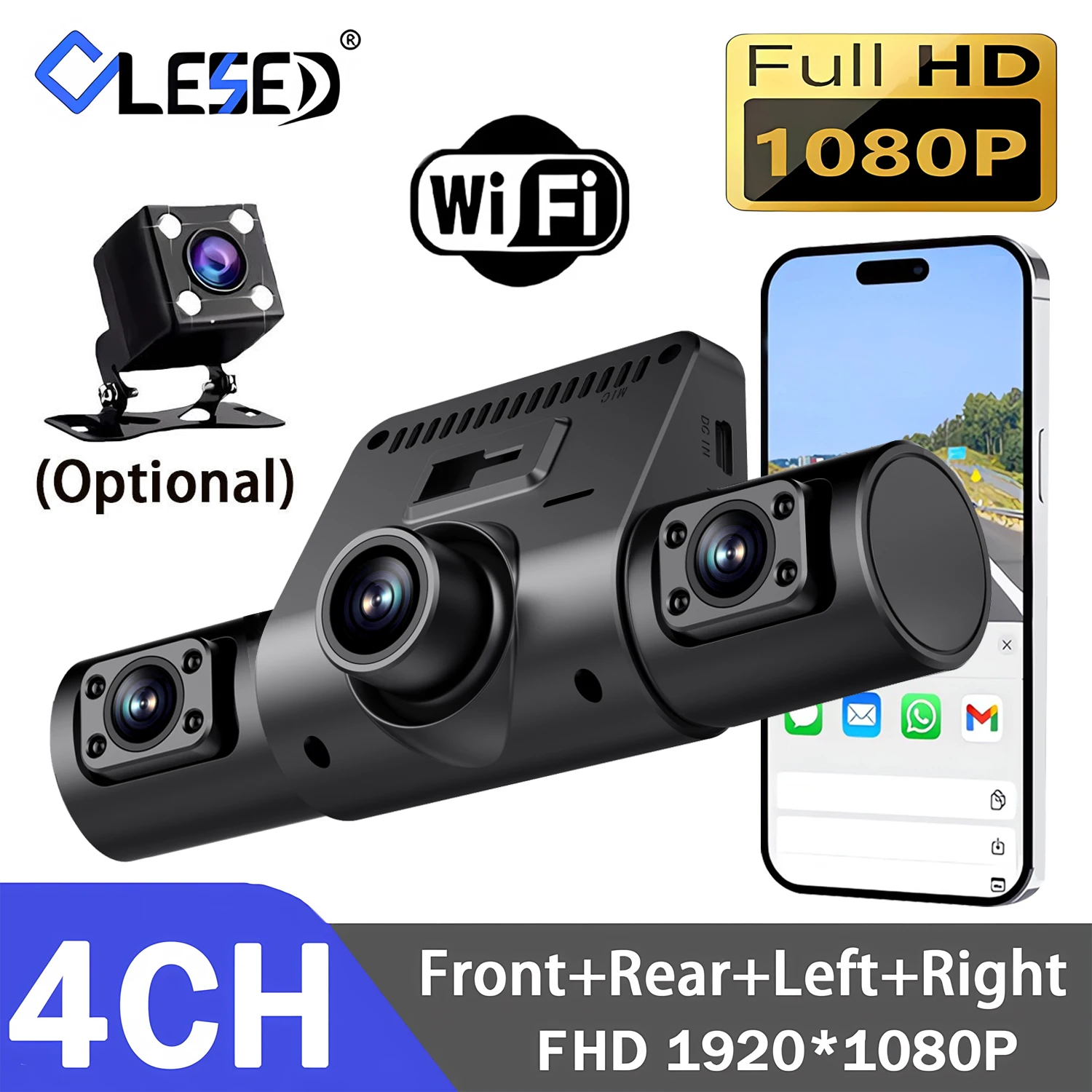 FHD1080P 4 Lens 360 Degree Dash Cam For Cars WIFI APP Car DVR 4-Channel Front Camera Video Recorder Rear View Camera For Vehicle