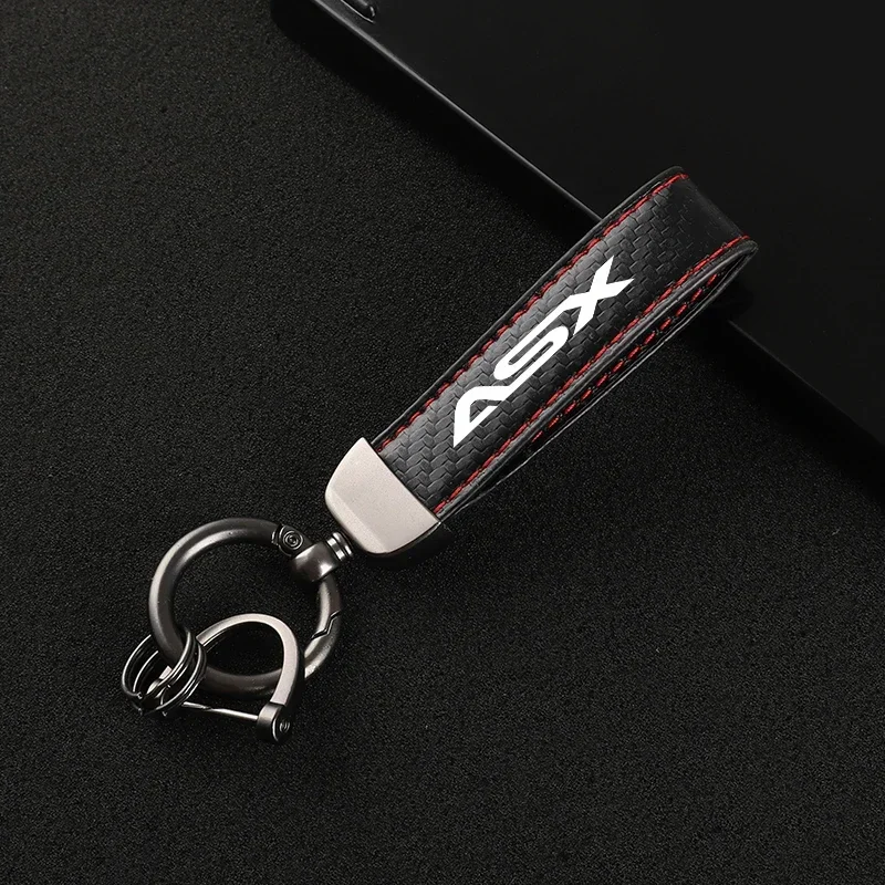 موضة جديدة سيارة ألياف الكربون الجلود حبل المفاتيح حلقة رئيسية لميتسوبيشي ASX اكسسوارات السيارات #3