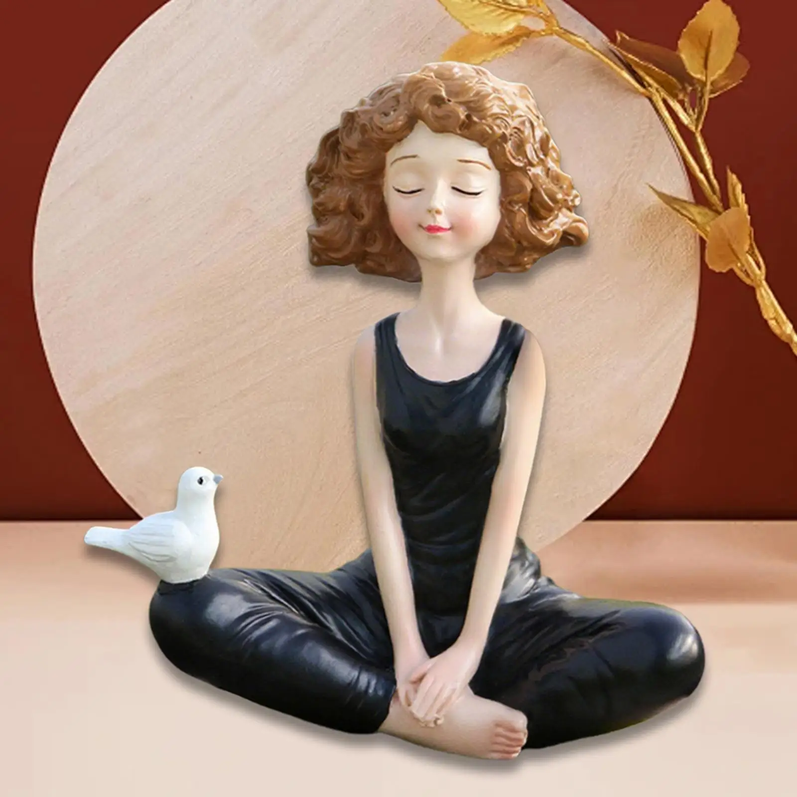 Resin Yoga Girl Statue Hand Painted Elegant Lady Woman Statue Creative Yoga Meditation Statue for Garden Table TV Cabinet
