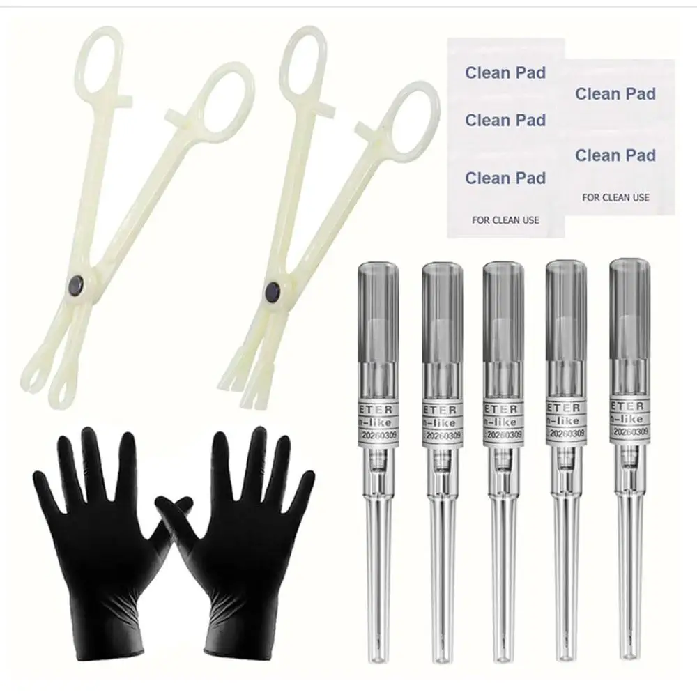 14PCS Set Includeds Mixed Piercing Clamps Clean Tools Gloves Belly Ear Nose Piercing Kit Eyebrow and Ear Piercing Supplies