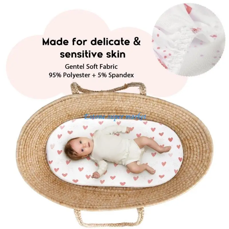090B Baby Bassinet Fitted Sheet Soft Breathable Crib Bedding for Infant Cotton Sleeve