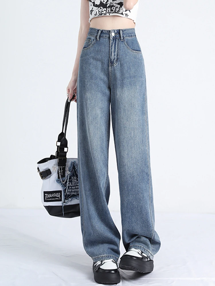 Leisure Vintage High Waisted Cargo Pants Y2K Aesthetics Jeans Pockets Slim Wide Leg Pants Korean Women Streetwear Retro Trousers