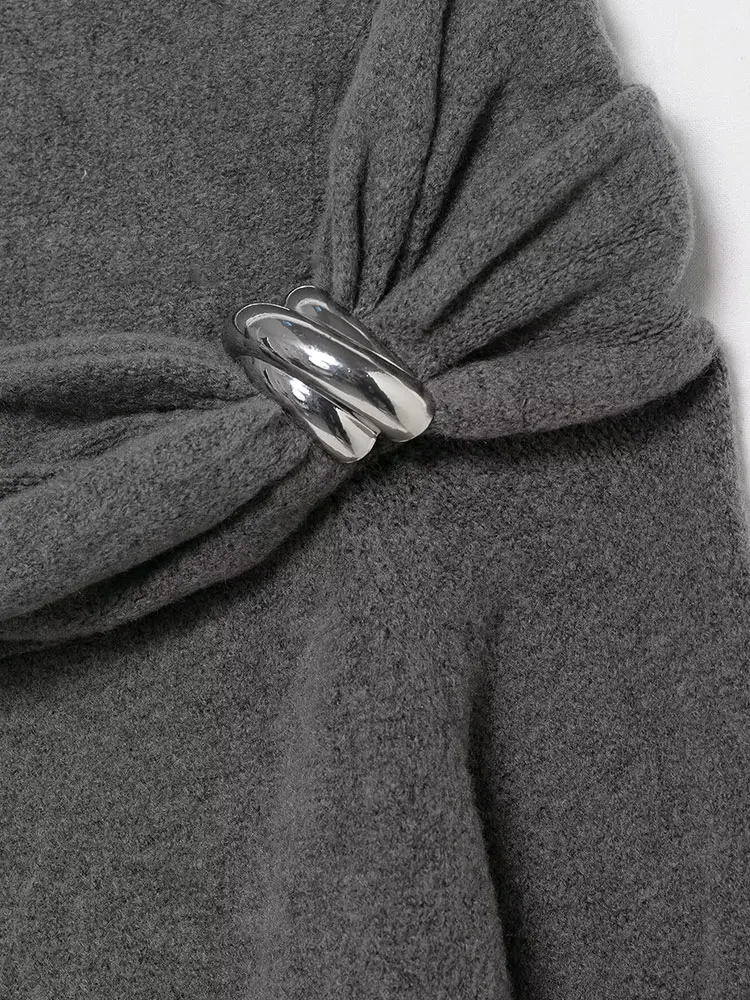 NLZGMSJ سترة نسائية بلوفر 2025 خريف شتاء موضة جديدة بلون سادة وأكمام طويلة بلوزة نسائية أنيقة عالية الشارع