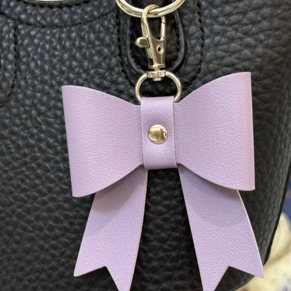 Sweet Korean Style Bowknot Leather Keyring Luxury Trendy Pu Key Chain Bag Charm Anti-lost Bag Pendant Couple