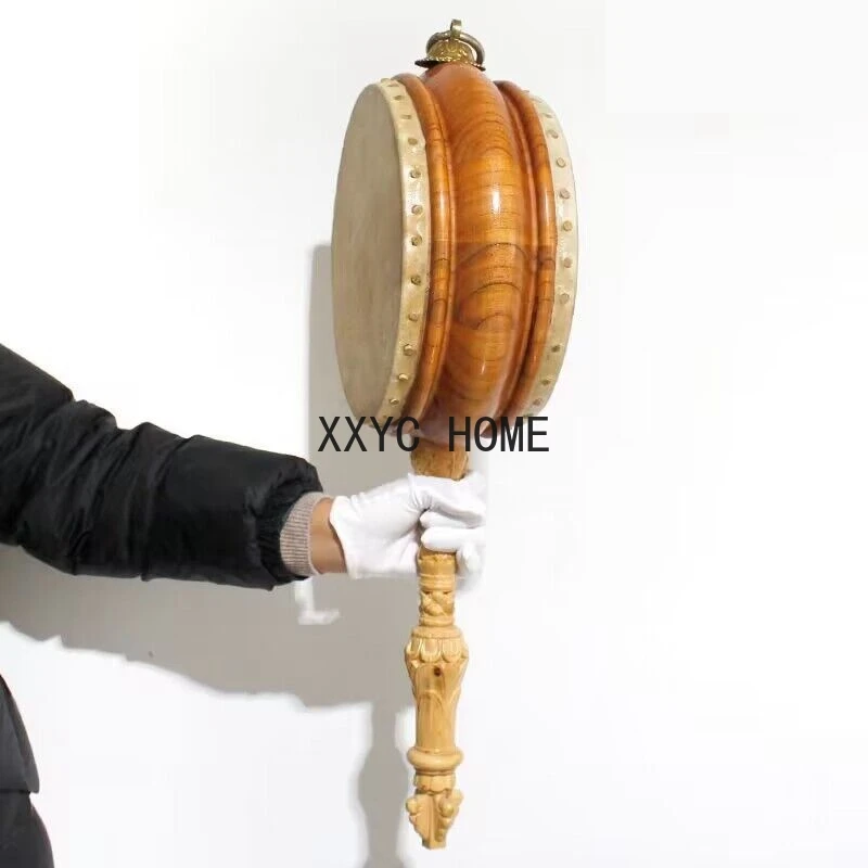 

1Pc Leather Wooden Tibetan Tambourine Buddhist Hall Musical Instruments Drum with Handle Home Ornaments Crafts
