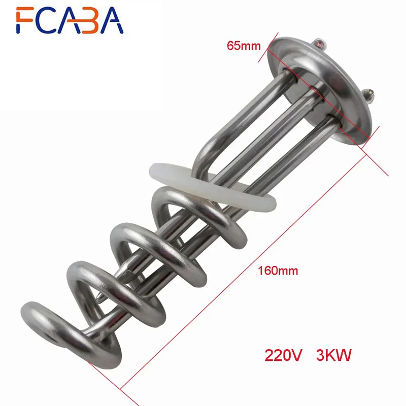 FCABA 4 Rounds Stainless Steel Heating Tube Element 220V 3KW Immersion Electric Water Heater Pipe for Shower
