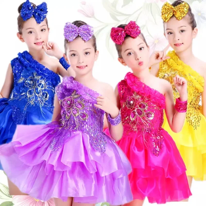 Robe de salsa à paillettes pour filles, vêtements de danse modernes DN pour enfants 303, danse contemporaine sur scène pour enfants