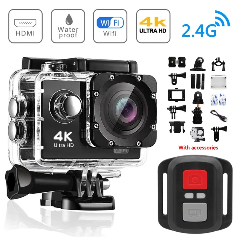 4K Ultra HD Action Camera 1080P/30FPS 2.0-inch Screen WiFi Remote Control Mini Camera Waterproof DV Helmet Go Sports Camera Pro