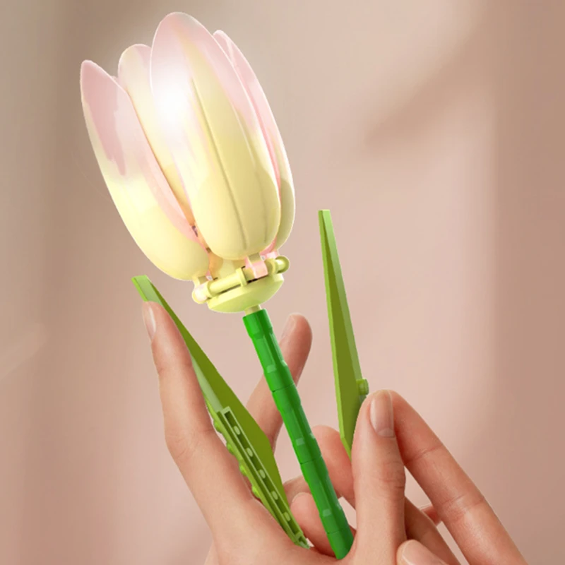 DIY 3 en 1 rosa amarillo tulipán plantas románticas paz y esperanza Día de San Valentín jardines bloques de construcción modelo ladrillos niños conjuntos Kits