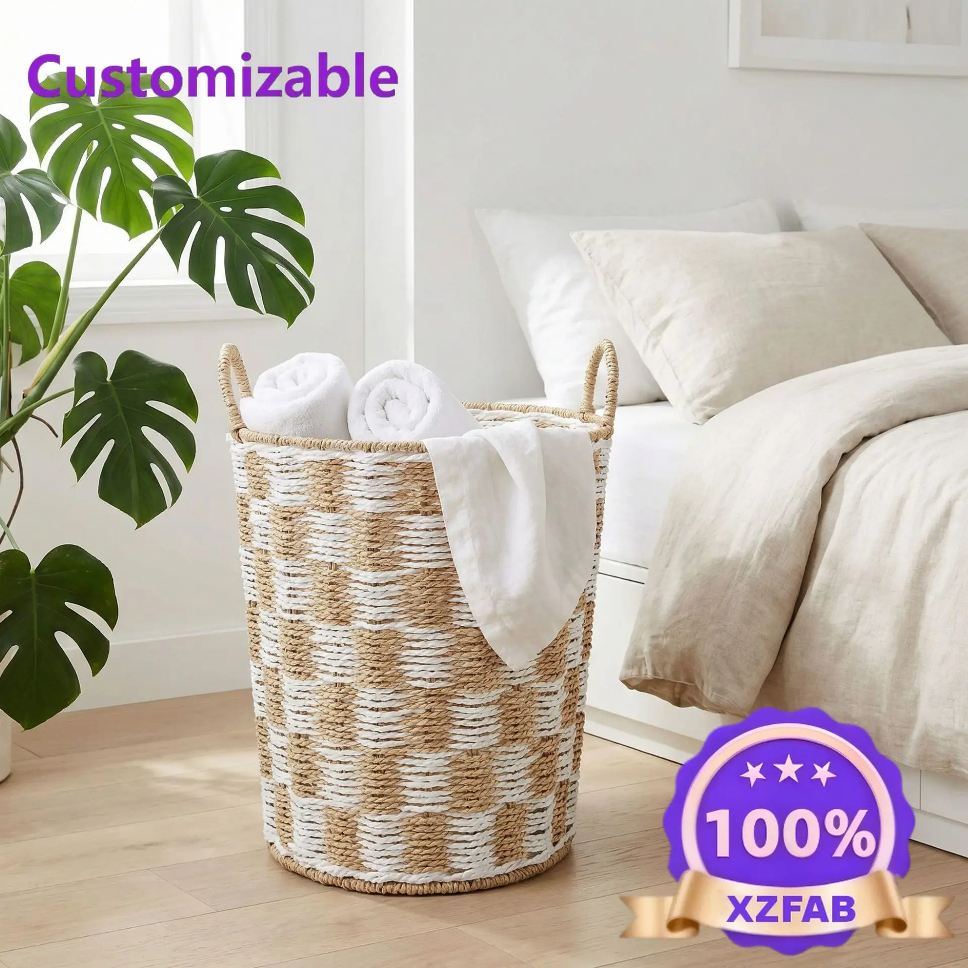 Factory Direct 2026 New hand-woven laundry basket, environmentally friendly paper rope sundriesbasket,laundry laundry