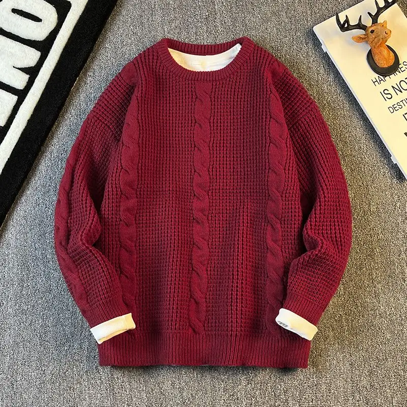 سترة رجالية محبوكة مستديرة Ne سترة تويست بسيطة بطبقة أساسية irt شتوية غير رسمية من ألياف البوليستر الناعمة مقاس أساسي