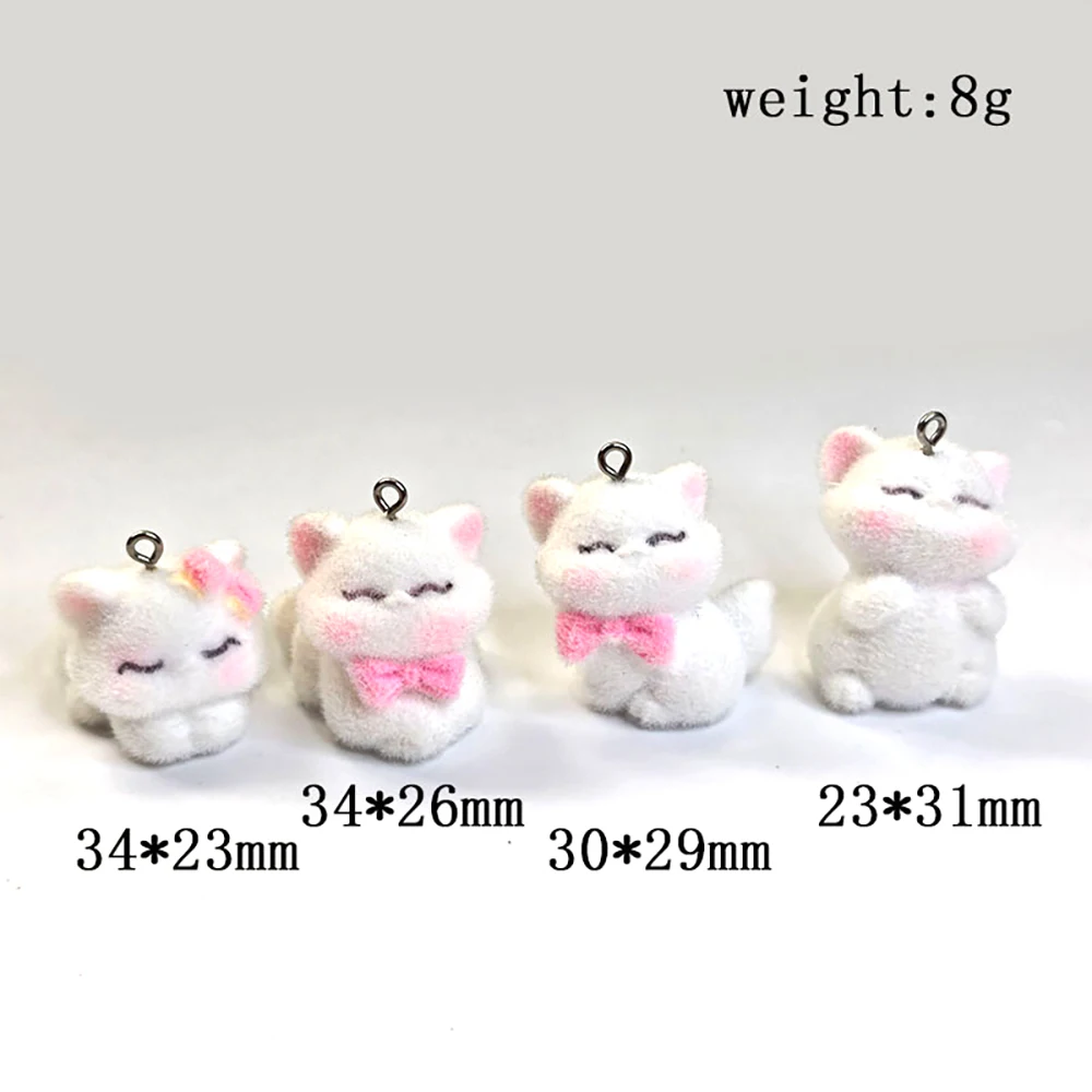20Pcs 3D Flocking Resin Cat Charms Cartoon Cute Kitten Pendants for Earrings Necklaces Making DIY Jewelry Accessories Supplies