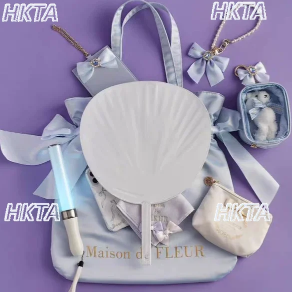 

Japanese Style New Satin Cute Double Bow Handbag Shoulder Bag Girl Large Capacity Lightweight Tote Bags for Women Cloth Bag