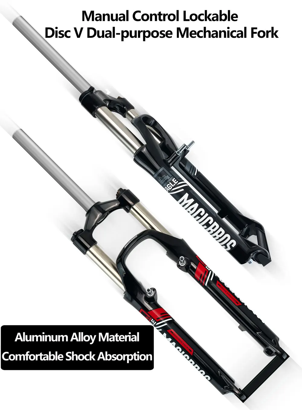 MAGICBROS V-Bremsgabeln, 26 Mechaniker-Aufhängung, V-Bremsscheibenbremse, doppelter Verwendungszweck, Aluminiumlegierung, 66 cm, MTB, Mountainbike, Fahrradgabel – Detail 1