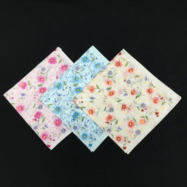 43 x 43CM 60S Japanese Korean Cotton Chrysanthemum Print Ladies Handkerchief Small Square