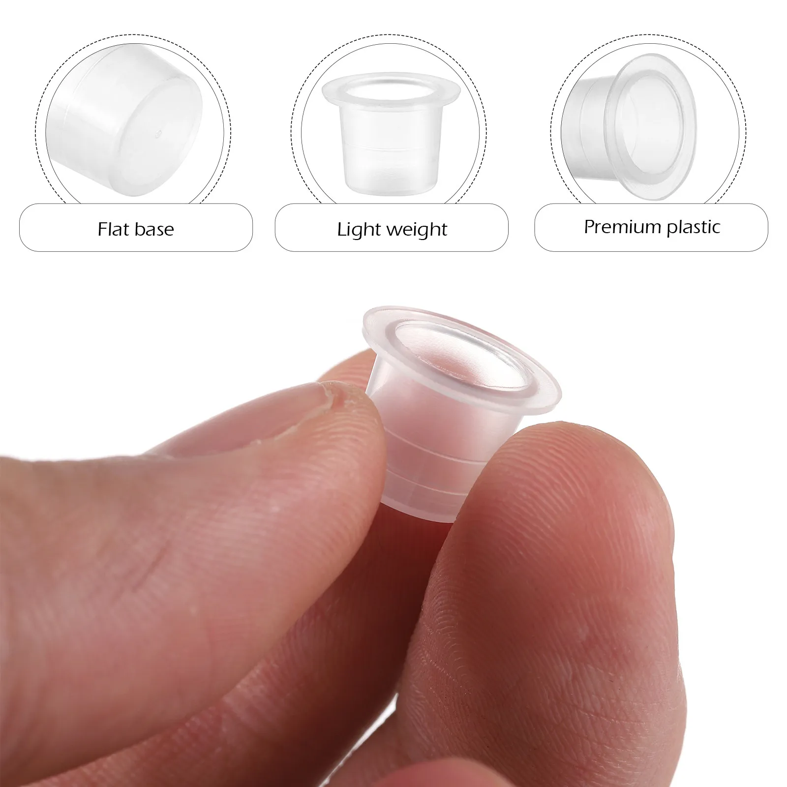 100Pcs Pigment Cups for Tattooing Microblading Eyelash Extension Waterproof Disposable Ink Holders Flat Base Easy Clean White