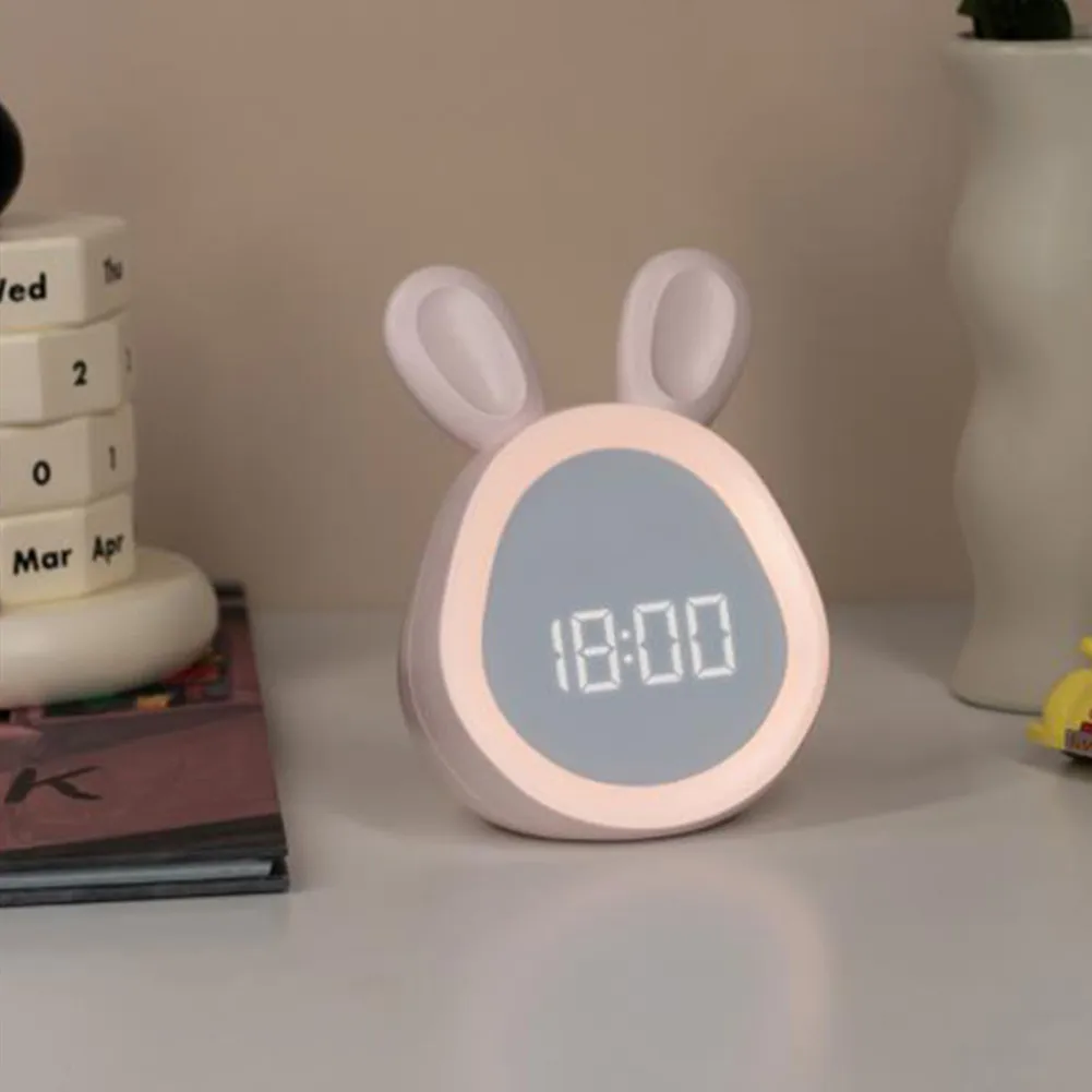 Reloj despertador Digital Led con luz nocturna para niños y niñas, bonito Conejo, atenuación continua