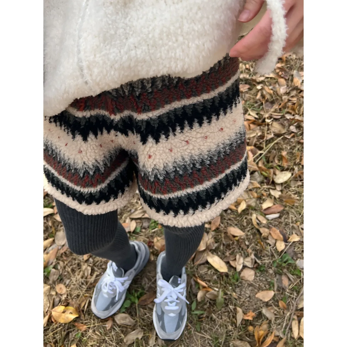 Fashionable Winter Short Pants Women's Plaid Color Block Fluffy Versatile Shorts Natural Waist Straight Leg City Walk Style