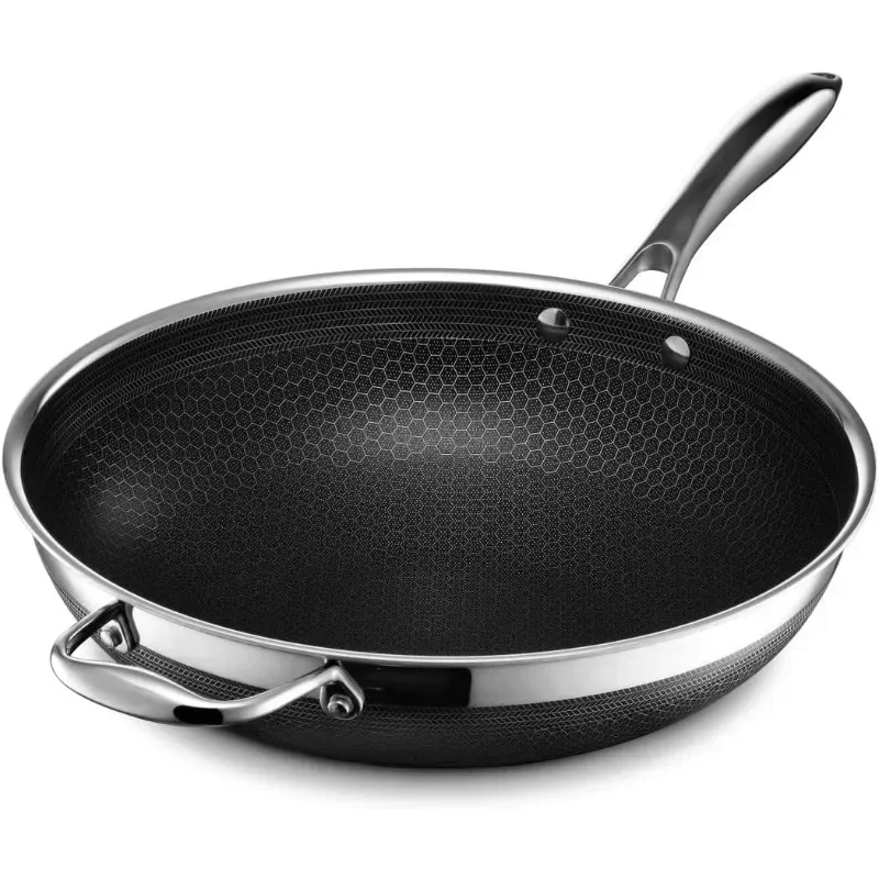 HexClad Hybrid Nonstick Wok, 12-Inch, Stay-Cool Handle, Dishwasher Safe, Induction Ready, Compatible with All Cooktops