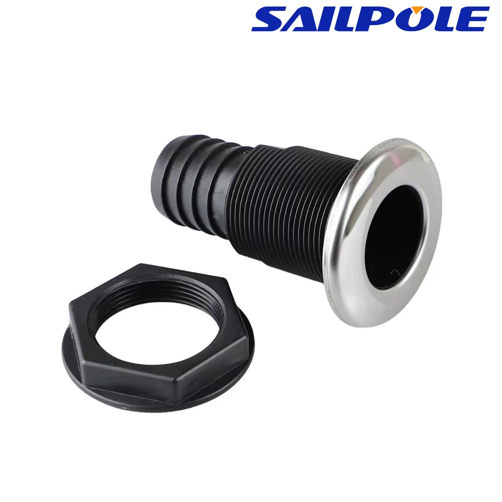 16/19/25/32/38/50 mm Nylon Plastic Bilge Fitting With Stainless steel Rim Bilge Pump Aerator Hose Boat Marine Yacht outlet