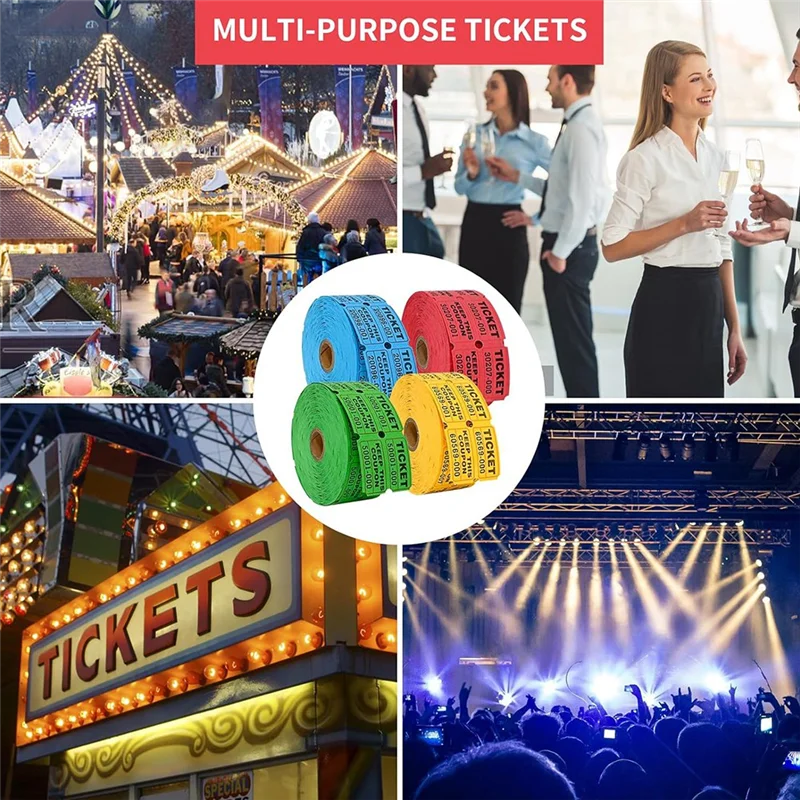 

A50I 4000 Double Roll Raffle Tickets 4 Assorted Colors 1000 Tickets Per Roll For Fundraisers & Parties