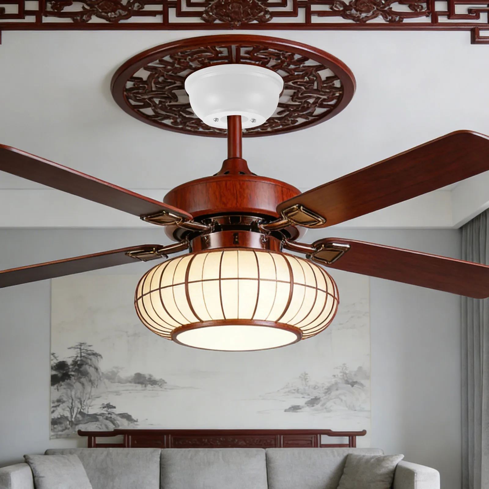 Ceiling Fan Light Cover White Metal Flush Mount Canopy Dustproof Decorative Cage Shade Replacement for Fixture