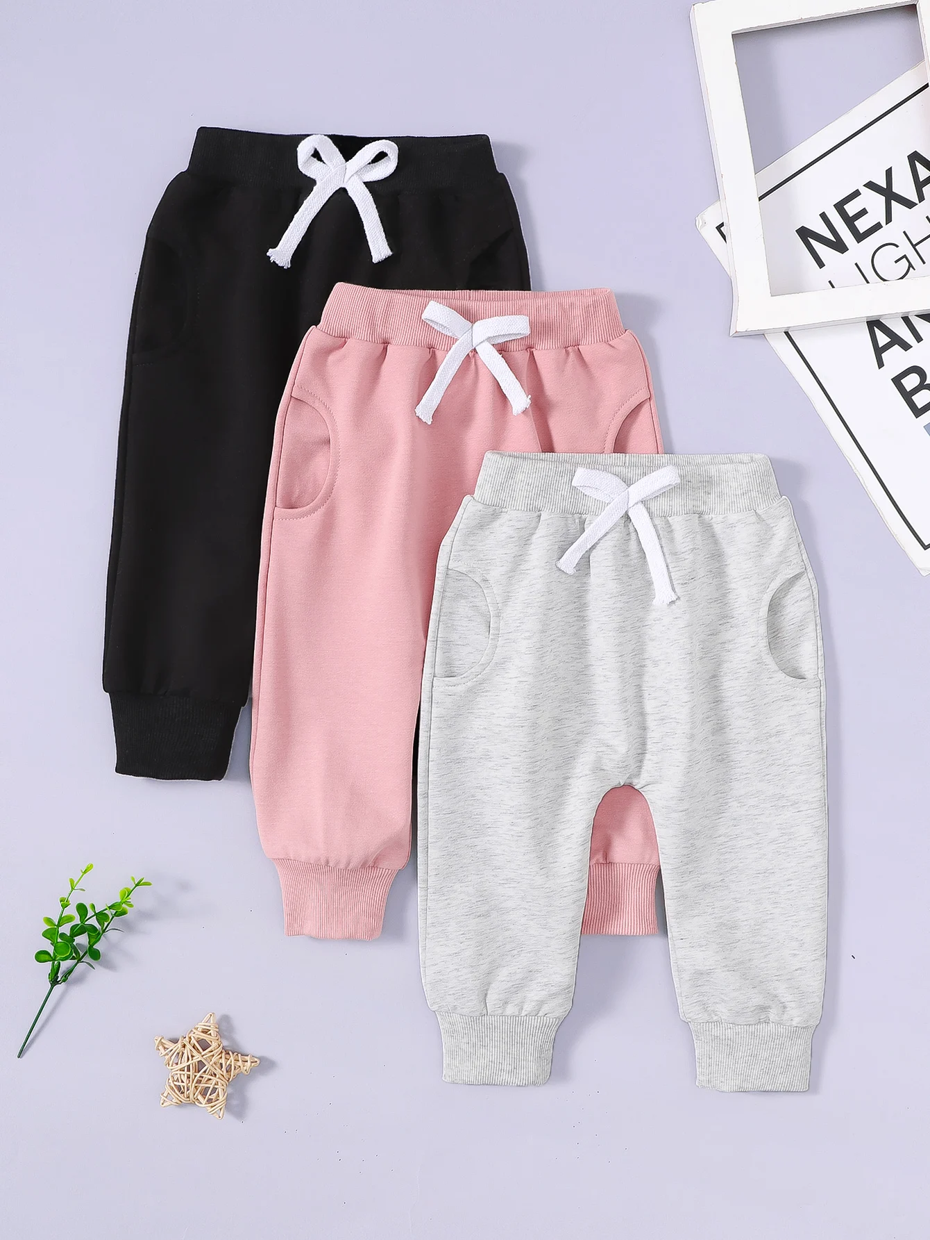 

Комплект из 3-х предметов: большие штаны из полипропилена для малышей, универсальный практичный стиль, оптовая упаковка, аксессуары для детской одежды