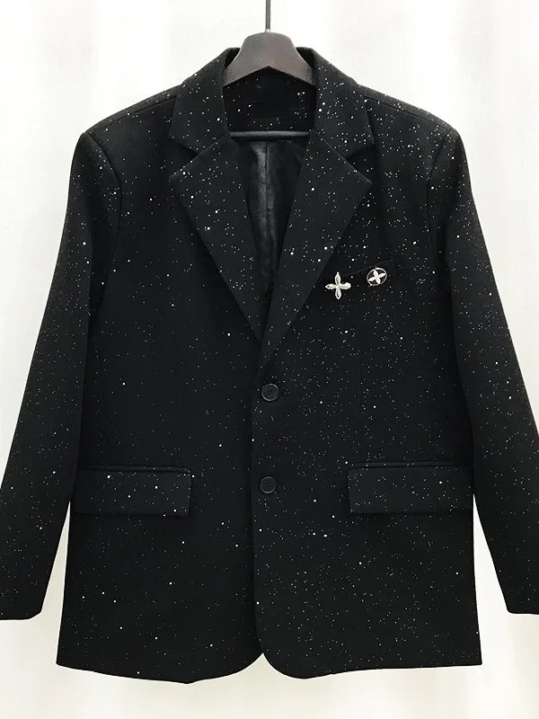 

Casual Bla iny Men's Suit Jaet Spring Faionable Cool Design Stand Fit Long Sve Pure Color Autumn Youth ular