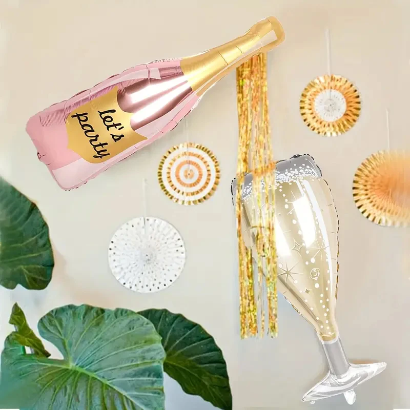 4pcs Rose gold wine bottle balloons, champagne glasses, aluminum foil balloons for birthday, anniversary, wedding decoration