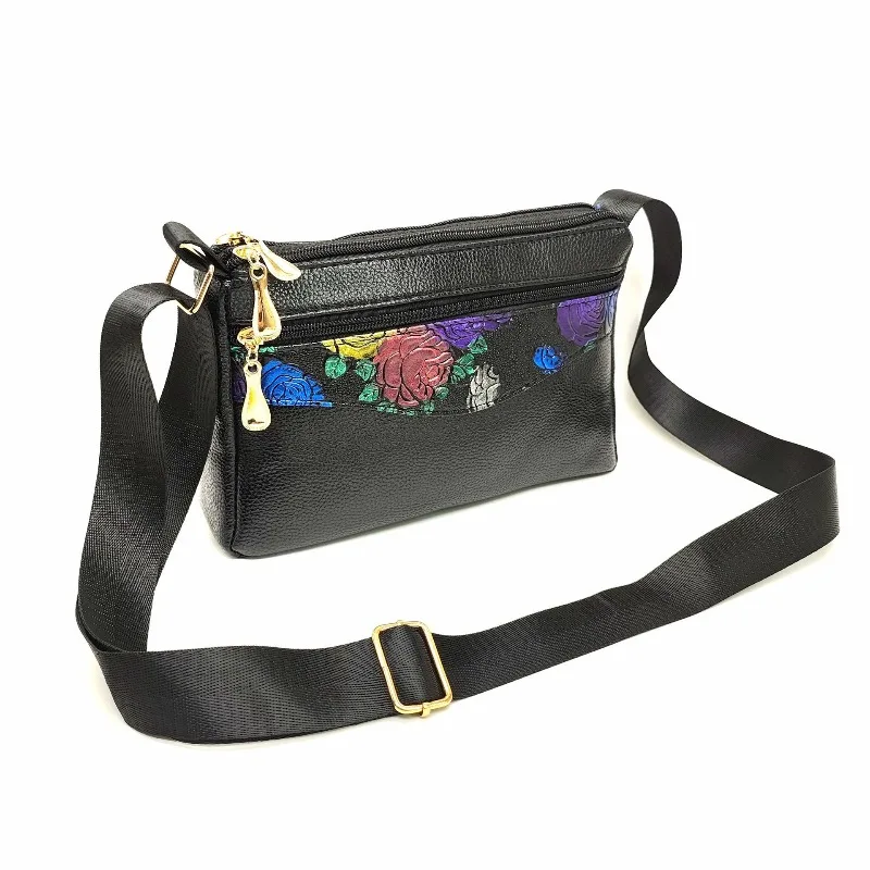 

Черная сумка через плечо, двухслойная повседневная модная сумка для женщин среднего возраста и мам с широким тканым ремешком 26x16x7 см