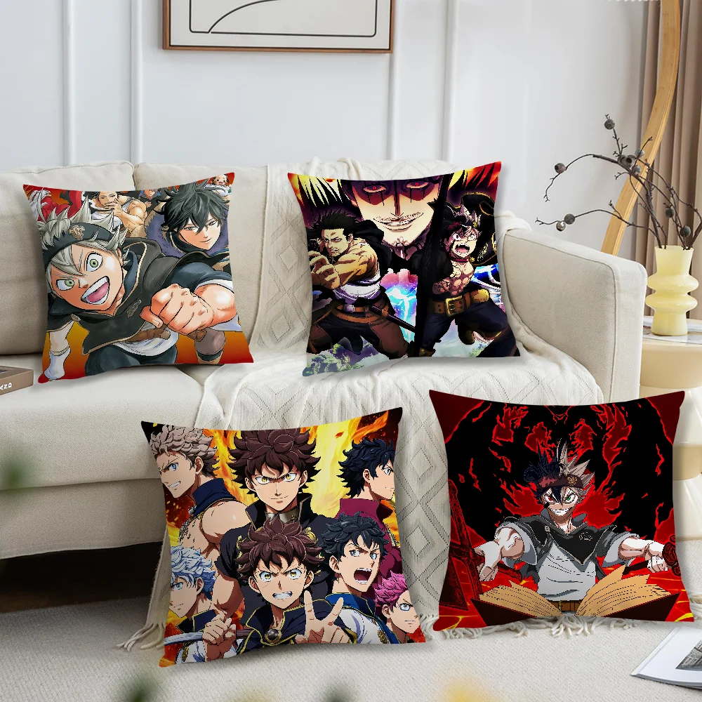 cushion cover C-Clover soft Comfortable Pillow Case Anime for Sofa Living Room Home office Decor Protective B-Black Covers